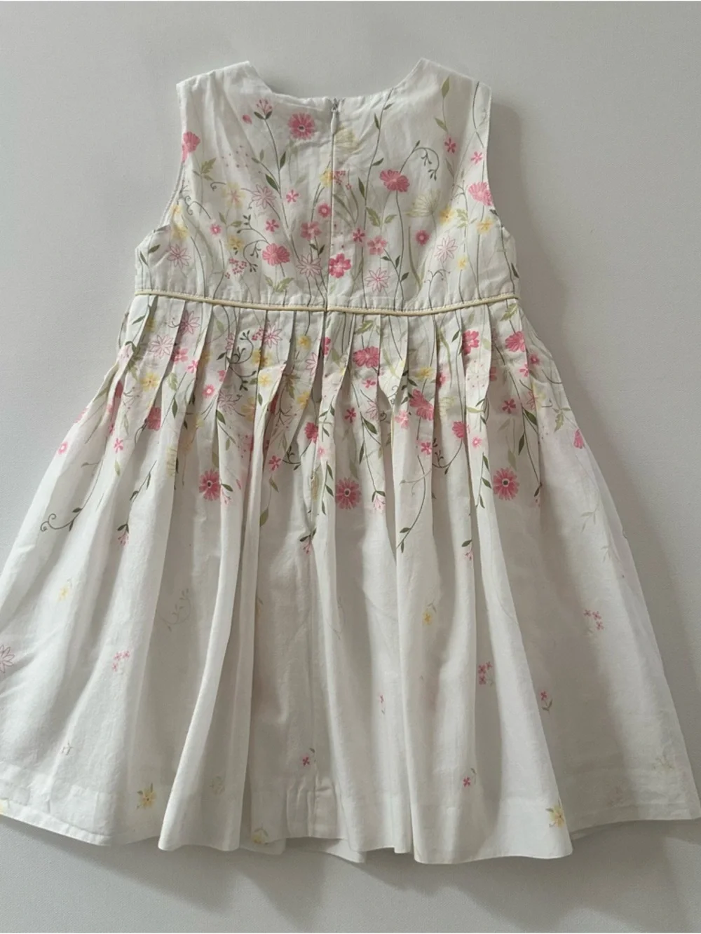 Gymboree Vintage 2T Toddler Girl White Floral Pin-Tuck Tie-Waist Pleated Dress